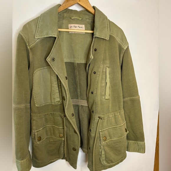 Free People Sage Green Mixed Media Saturday Cozy Utility Jacket - Picture 2 of 11